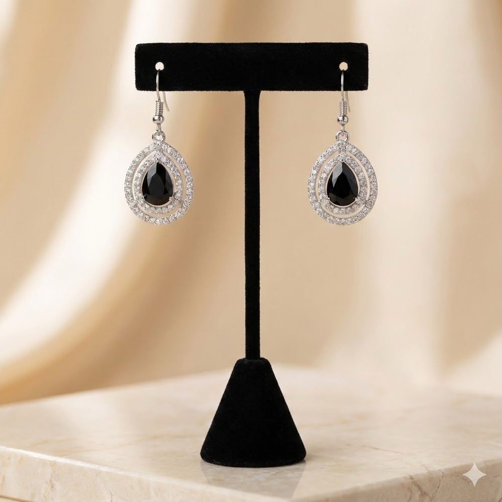 Black and Silver Pavé Teardrop Earrings
